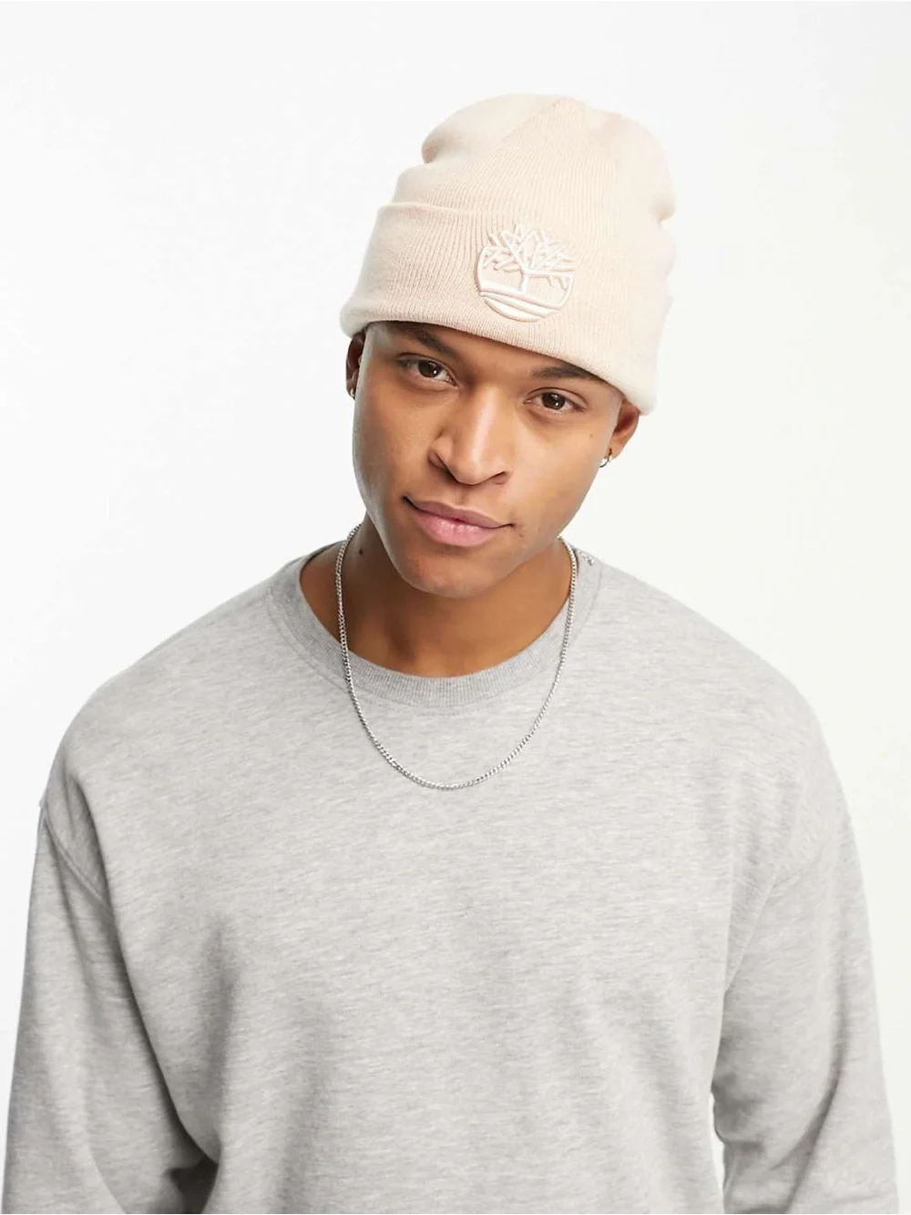 Timberland Tonal 3D embroidery beanie in light pink